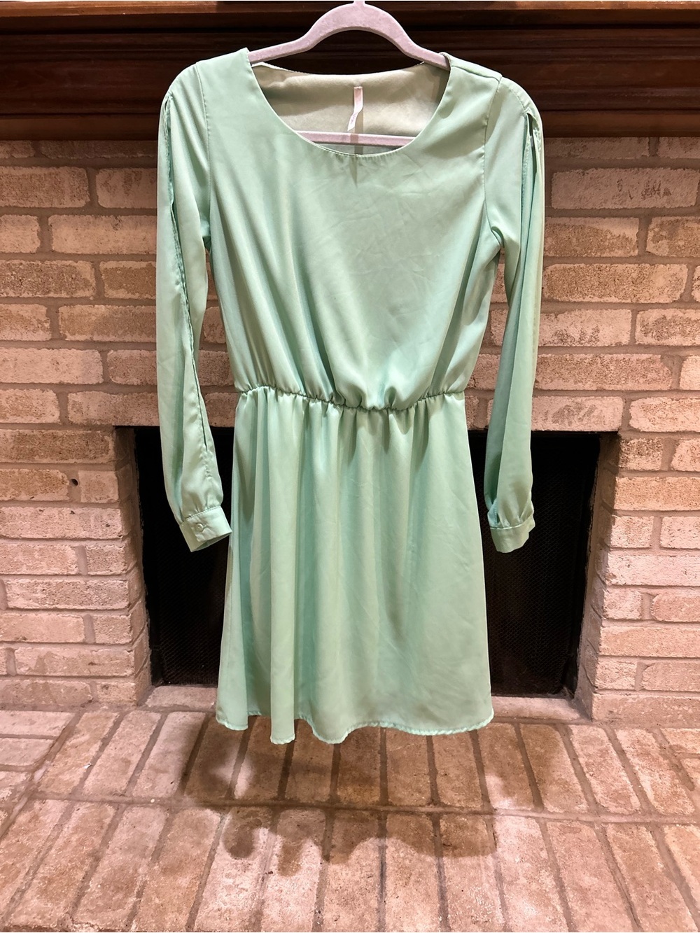 My Stary Mint Green Long-Sleeve Elastic-Waist Dress EUC